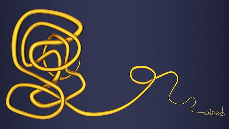 Wired, gold, 3d, thread, golden, wire, abstract, HD wallpaper