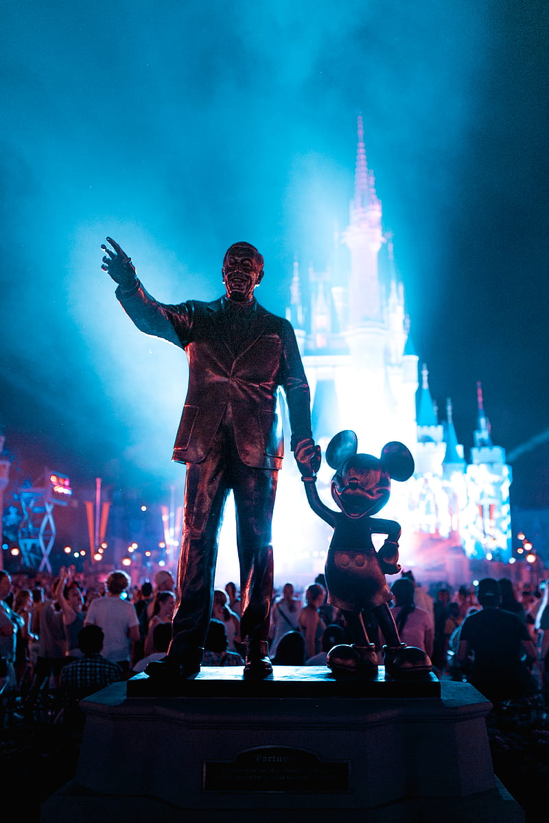 Walt Disney and Mickey Mouse statue during daytime, HD phone wallpaper