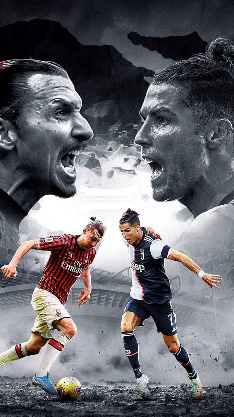 Zlatan VS Ronaldo, ac milan, cristiano, football, ibrahimovic, italy, juventus, milan, serie a, HD phone wallpaper