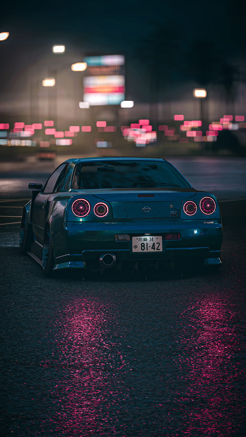 Download wallpaper 1350x2400 nissan, skyline, r34, gt-r, rear view iphone  8+/7+/6s+/6+ for parallax hd background