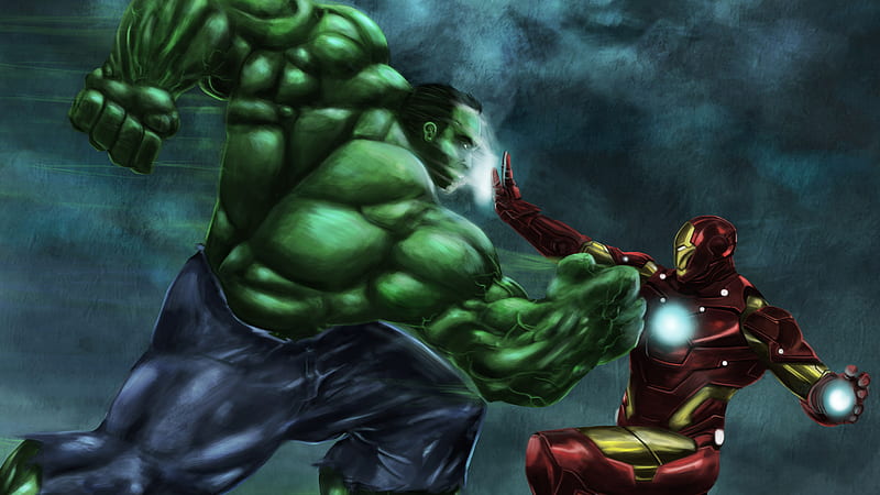 Iron Man Vs Hulk Art, iron-man, hulk, superheroes, digital-art, HD wallpaper