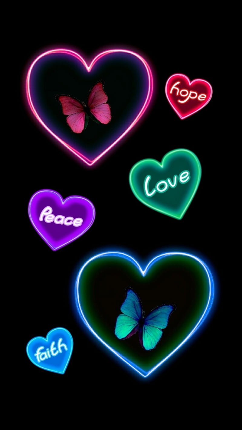 faith peace hope luv, beliefs, butterflies, happy, corazones, love, positivity, spiritual, HD phone wallpaper
