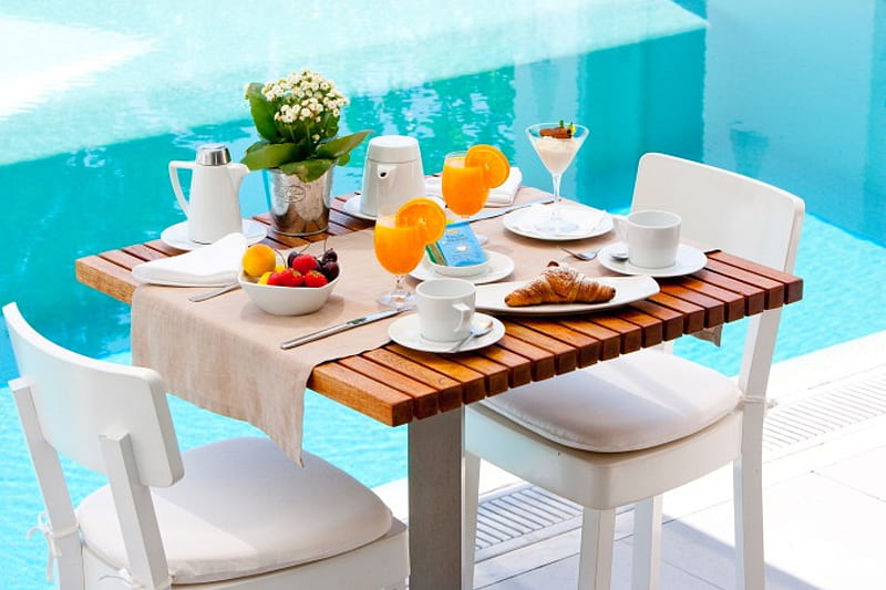 Breakfast, food, drinks, drink, bonito, poolside-, HD wallpaper