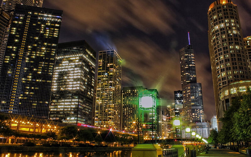 Chicago, America, skyscrapers, embankment, Illinois, USA, HD wallpaper