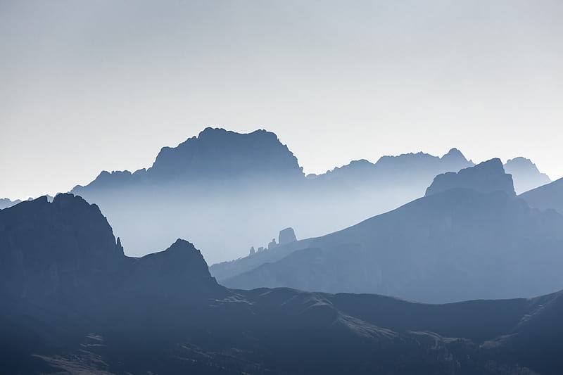 silhouette of mountains during foggy day, HD wallpaper