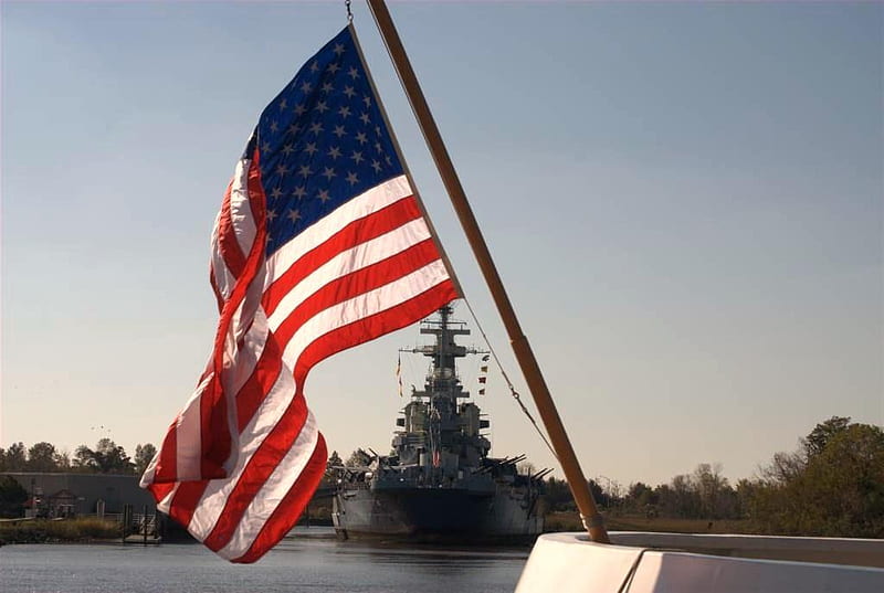 U.S.A, museum, battleship, coast guard, flag, HD wallpaper