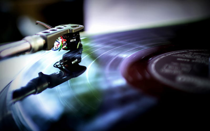 vinyl records close-up, vinyl player, musical plates, vinyls, HD wallpaper