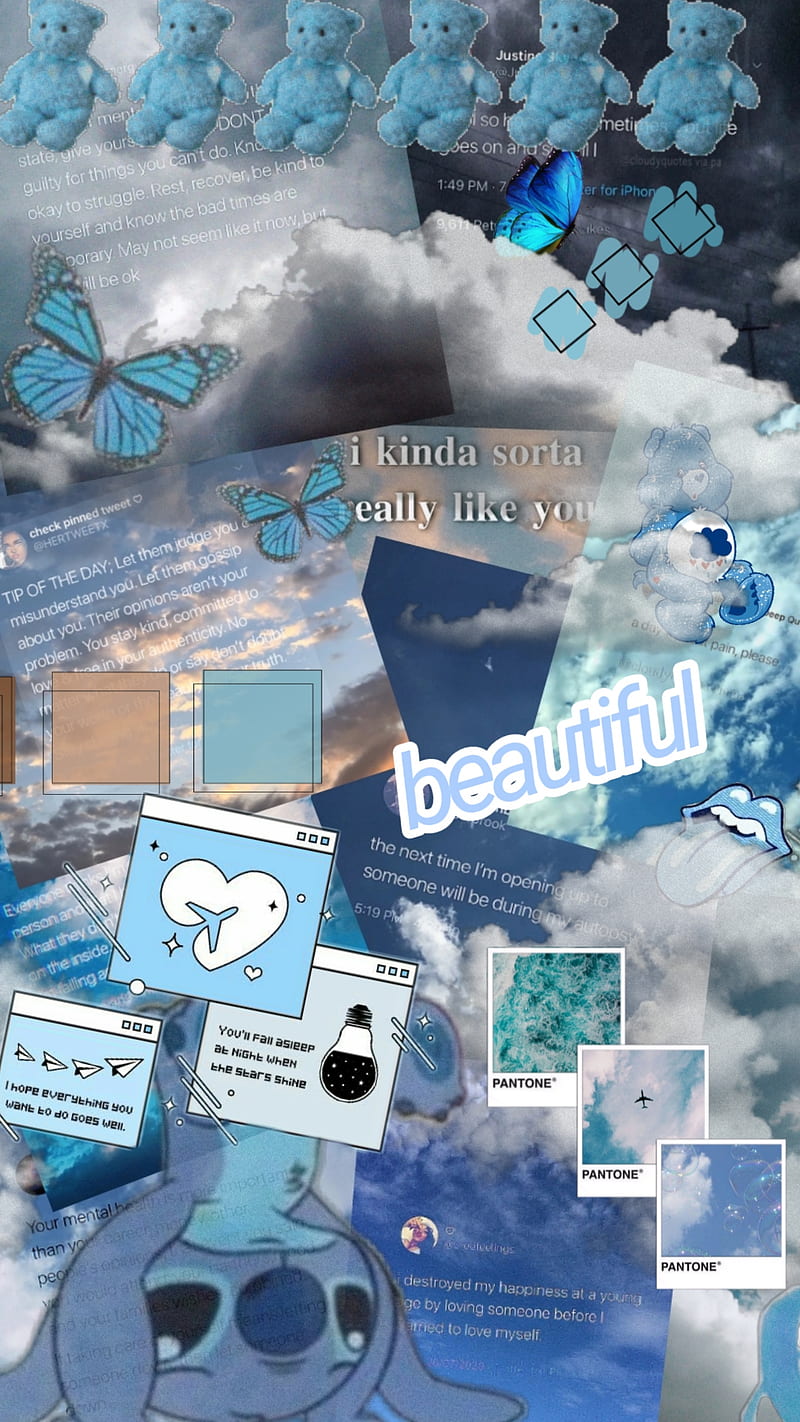 Blue, butterflies, stitch, teddy bears, HD phone wallpaper