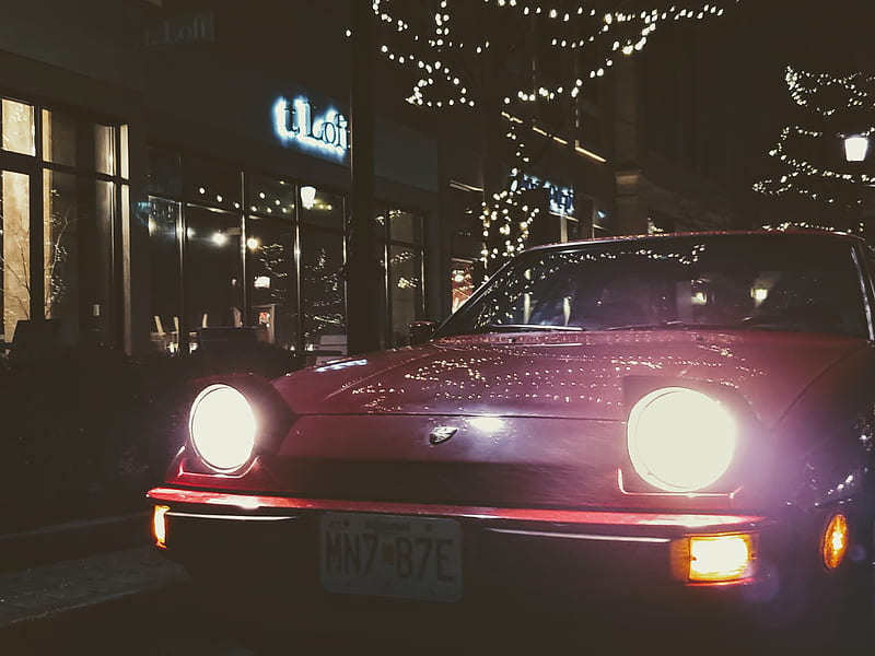 Porsche winter, 924, 944, car, classic, classic car, lights, HD wallpaper