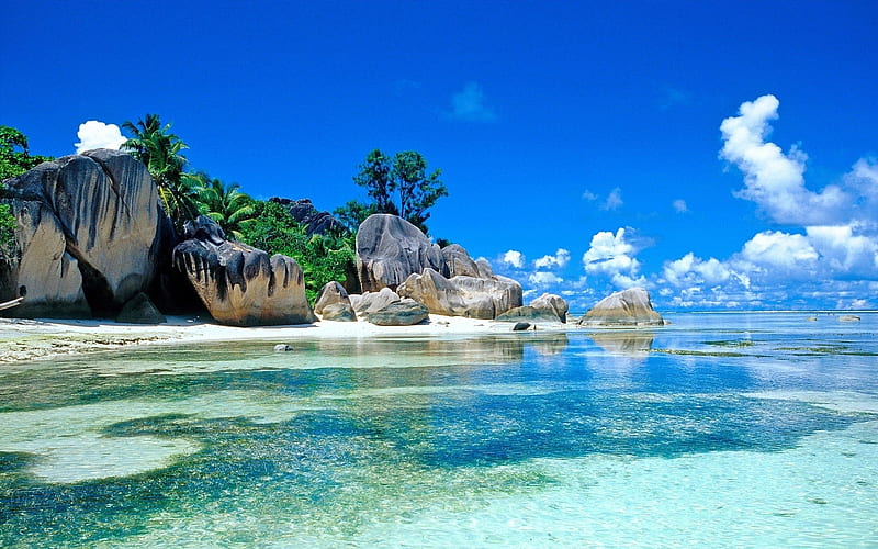 Clear water-Seychelles island scenery, HD wallpaper