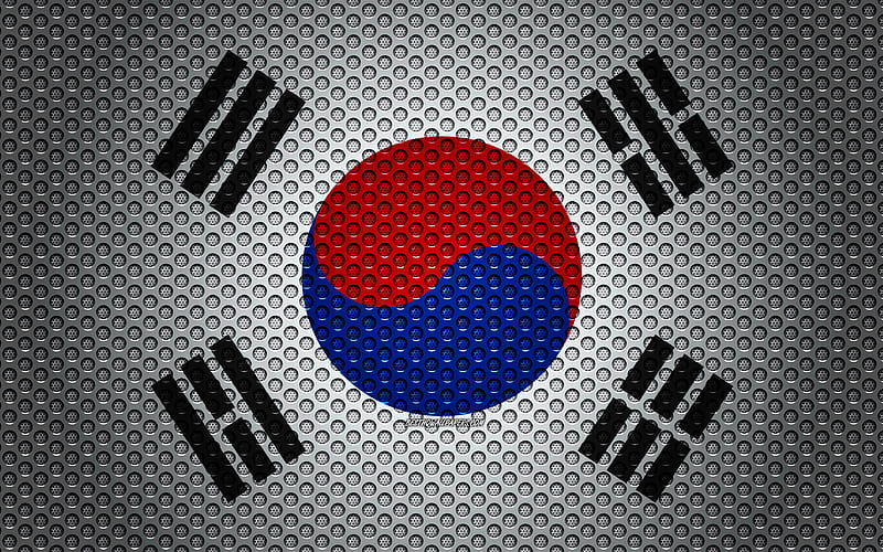 Flag of South Korea creative art, metal mesh texture, South Korea flag, national symbol, South Korea, Asia, flags of Asian countries, HD wallpaper