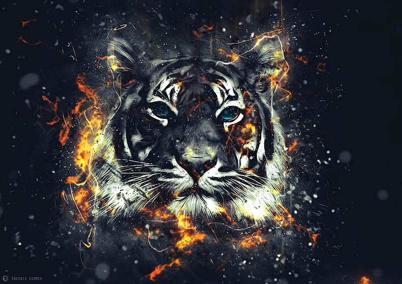 tiger, sparks, art, flash, HD wallpaper