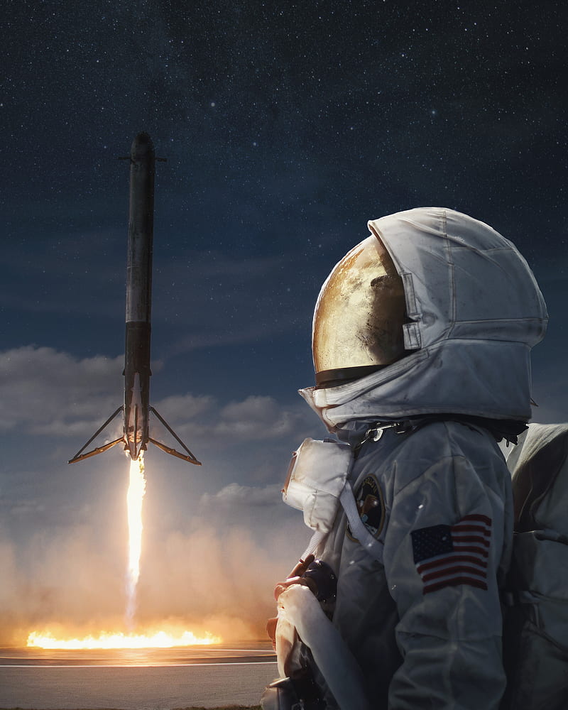 astronaut, spacesuit, rocket, launch, HD phone wallpaper