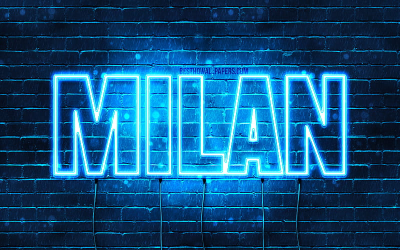 Milan with names, horizontal text, Milan name, blue neon lights, with Milan  name, HD wallpaper | Peakpx