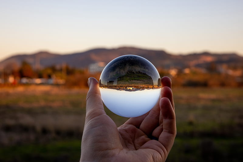 Glass Ball, Ball, Reflection, Landscape, Macro, Hd Wallpaper 