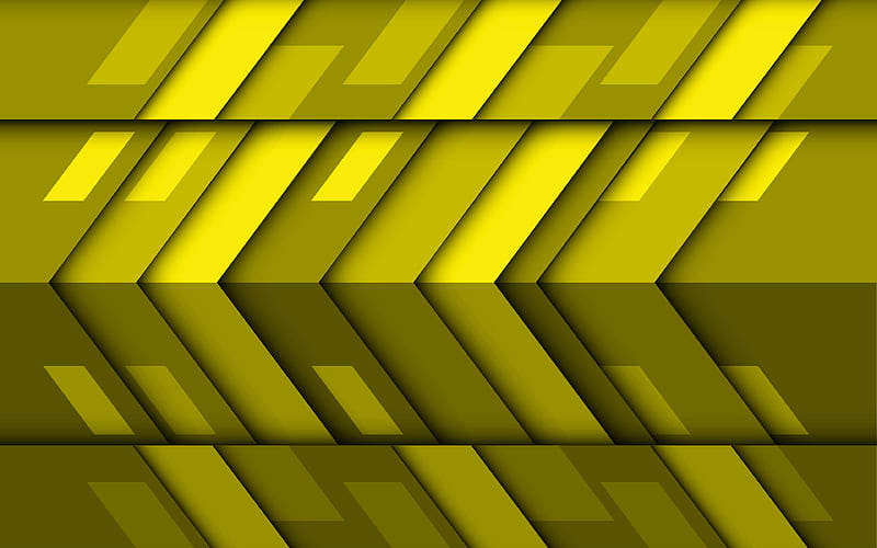 yellow arrows material design, creative, geometric shapes, lollipop, arrows, yellow material design, strips, geometry, yellow backgrounds, HD wallpaper