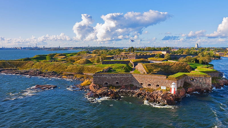 fortress in the bay in finland, beacon, fortress, island, bay, sea, HD wallpaper