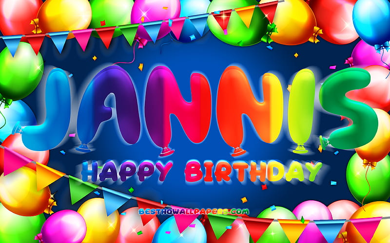 Happy Birtay Jannis colorful balloon frame, Jannis name, blue background, Jannis Happy Birtay, Jannis Birtay, popular german male names, Birtay concept, Jannis, HD wallpaper