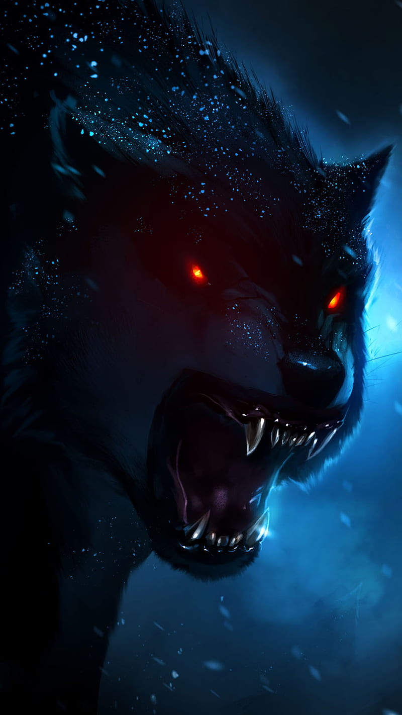 angry wolf, animal, blue, fantasy, mad, teeth, HD phone wallpaper
