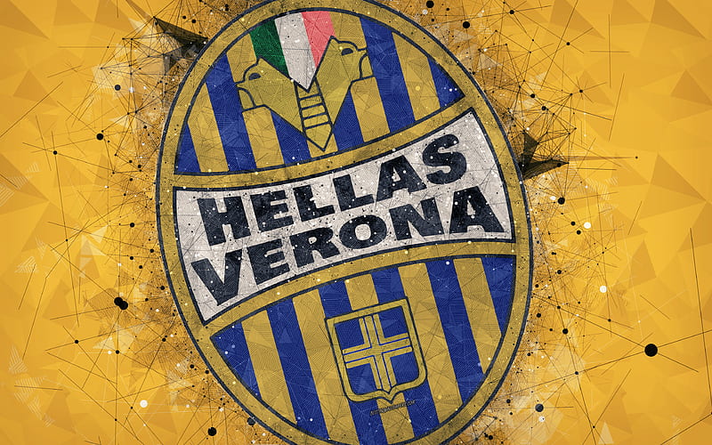 Hellas Verona FC Italian football club, creative art logo, geometric art, yellow abstract background, emblem, Serie A, Verona, Italy, football, HD wallpaper