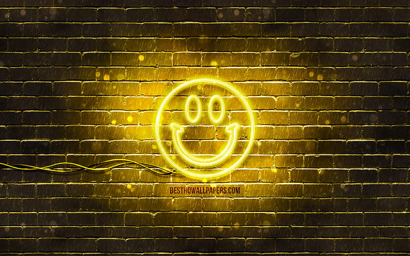 Smiling face neon icon yellow background, smiley icons, Smiling face Emotion, neon symbols, Smiling face, neon icons, Smiling face sign, emotion signs, Smiling face icon, emotion icons, HD wallpaper