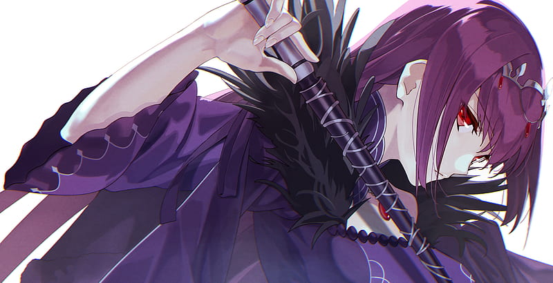 fate grand order, caster, purple hair, sword, profile view, Anime, HD wallpaper
