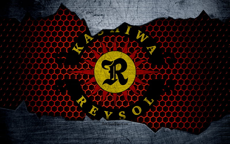 Kashiwa Reysol logo, art, J-League, soccer, football club, FC Kashiwa Reysol, metal texture, HD wallpaper