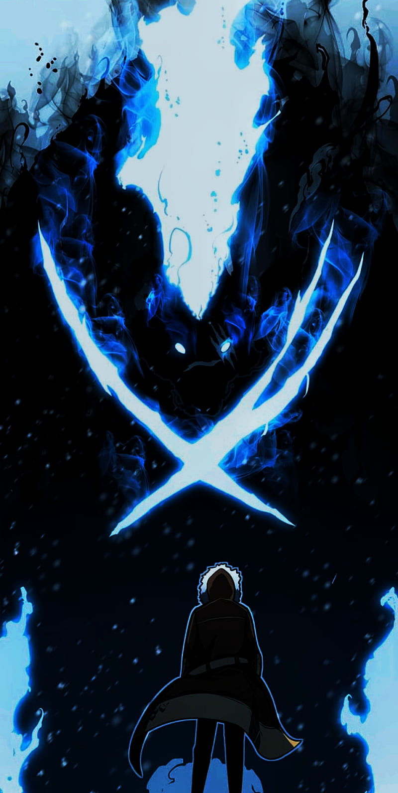 Solo leveling, anime, black, blue, dark, devil, fight, monster, HD phone wallpaper