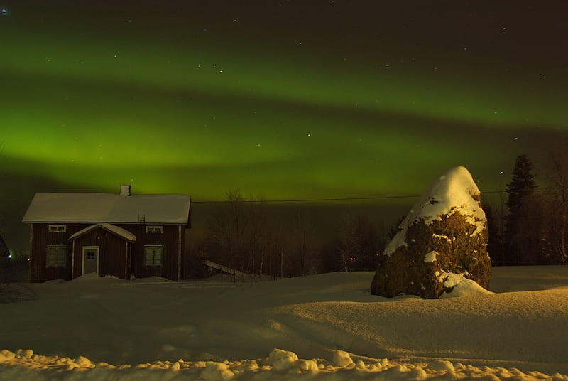 Lapland polar lights, polar lights, lapland, snow, winter, HD wallpaper