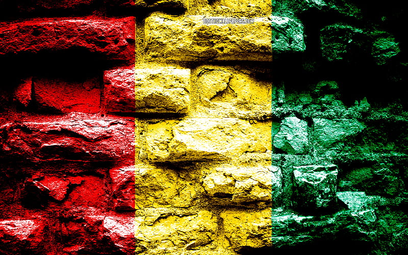 Guinea flag, grunge brick texture, Flag of Guinea, flag on brick wall, Guinea, flags of Africa countries, HD wallpaper