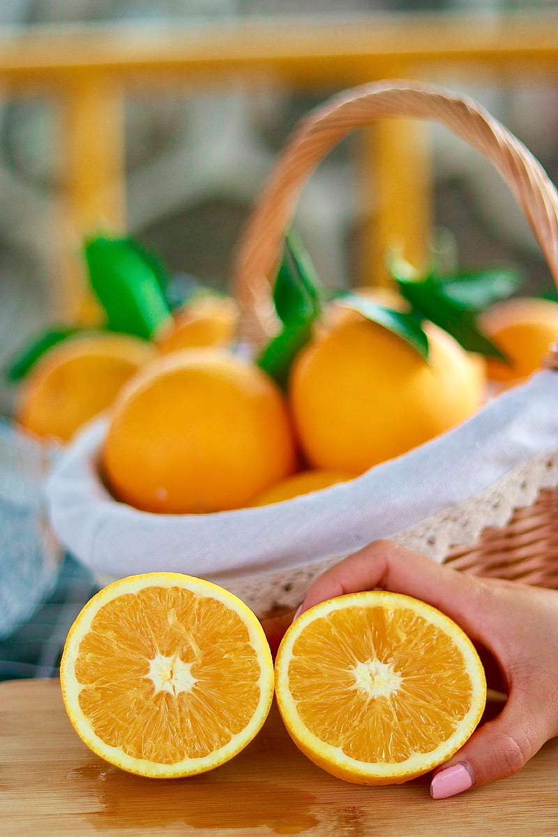 orange, fruit, citrus, slices, hand, HD phone wallpaper