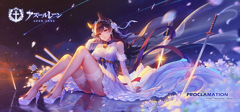Foxgirl, pcw, fox, girl, anime, manga, petals, blue, HD wallpaper