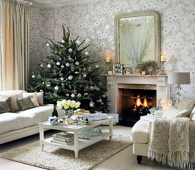 Christmas tree, holidays, warm, house, christmas, interior, fireplace ...