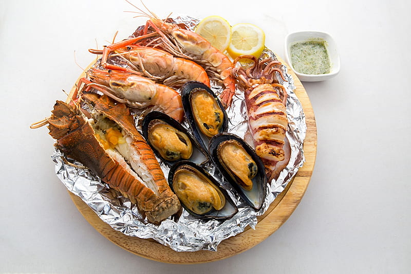 seafood, mussel, prawn, lobster, HD wallpaper