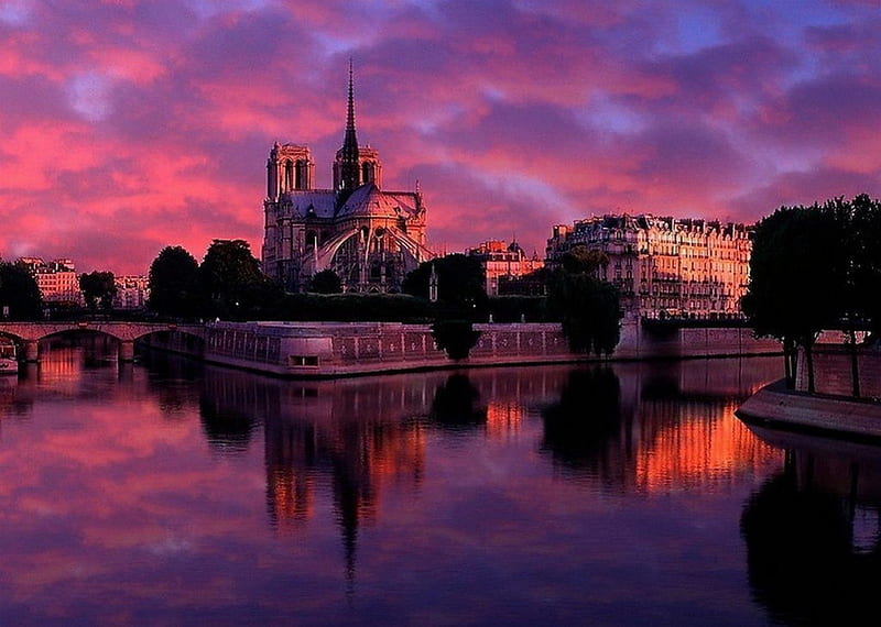 NOTRE DAME DE PARIS, religion, purple, cathedrale, HD wallpaper
