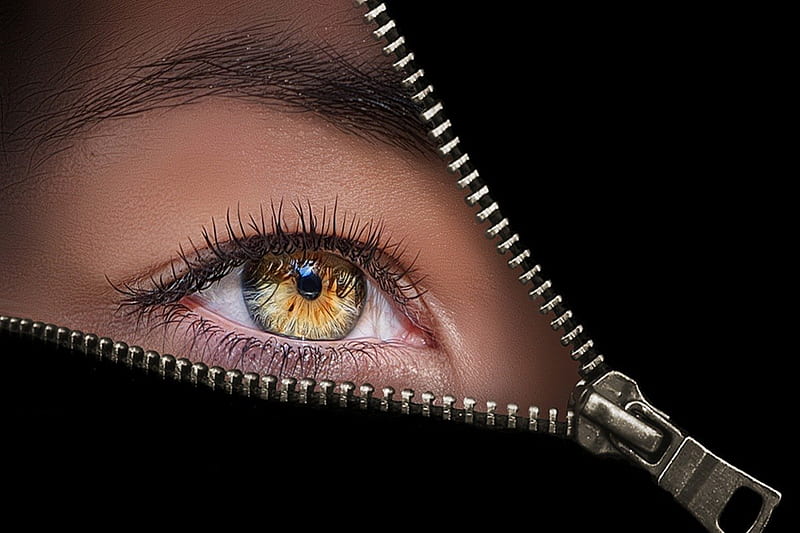 Eye, black, zipper, women, HD wallpaper