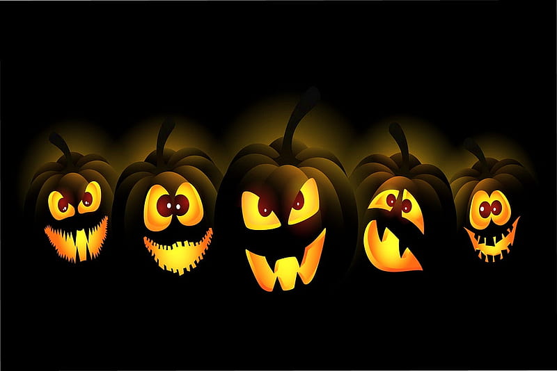 Halloween faces, faces, carving, darkness, pumpkins, HD wallpaper