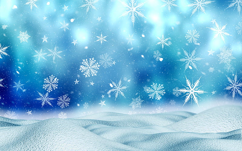 blue snowflakes background, winter backgrounds, snowdrifts, snowflakes patterns, blue winter background, snowflakes, HD wallpaper