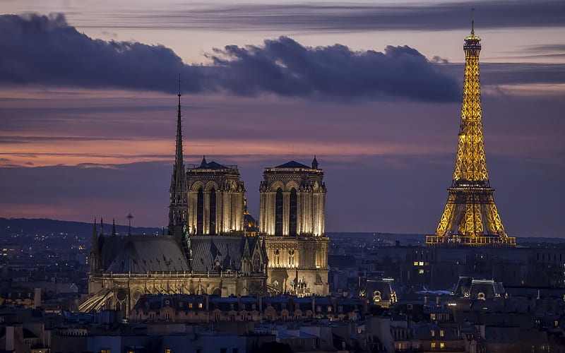 france, eiffel tower, paris, clouds, night, scenic, City, HD wallpaper
