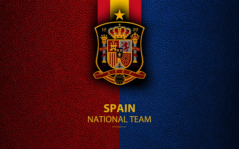 Spain national football team leather texture, emblem, logo, football, Spain, Europe, HD wallpaper