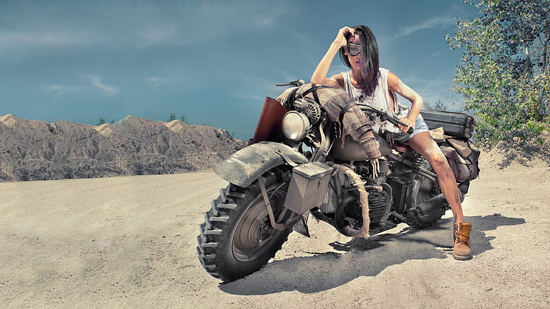Girl On Desert Offroad Bike, girls, bikes, model, desert, HD wallpaper