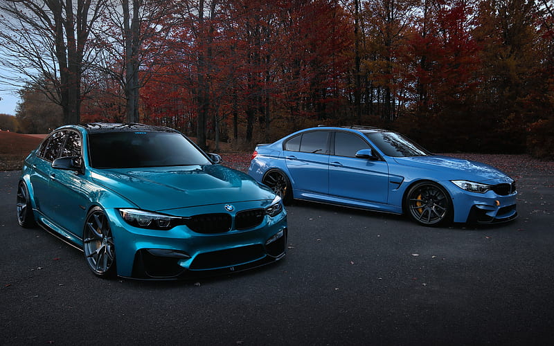 BMW M3, 2018, F80, blue sedan, luxury tuning, green sedan M3, tuning M3, German cars, BMW, HD wallpaper