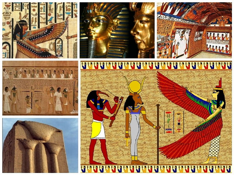 Egyptian Collage, ancient, papyrus, Egypt, pyramid, tomb painting, HD wallpaper