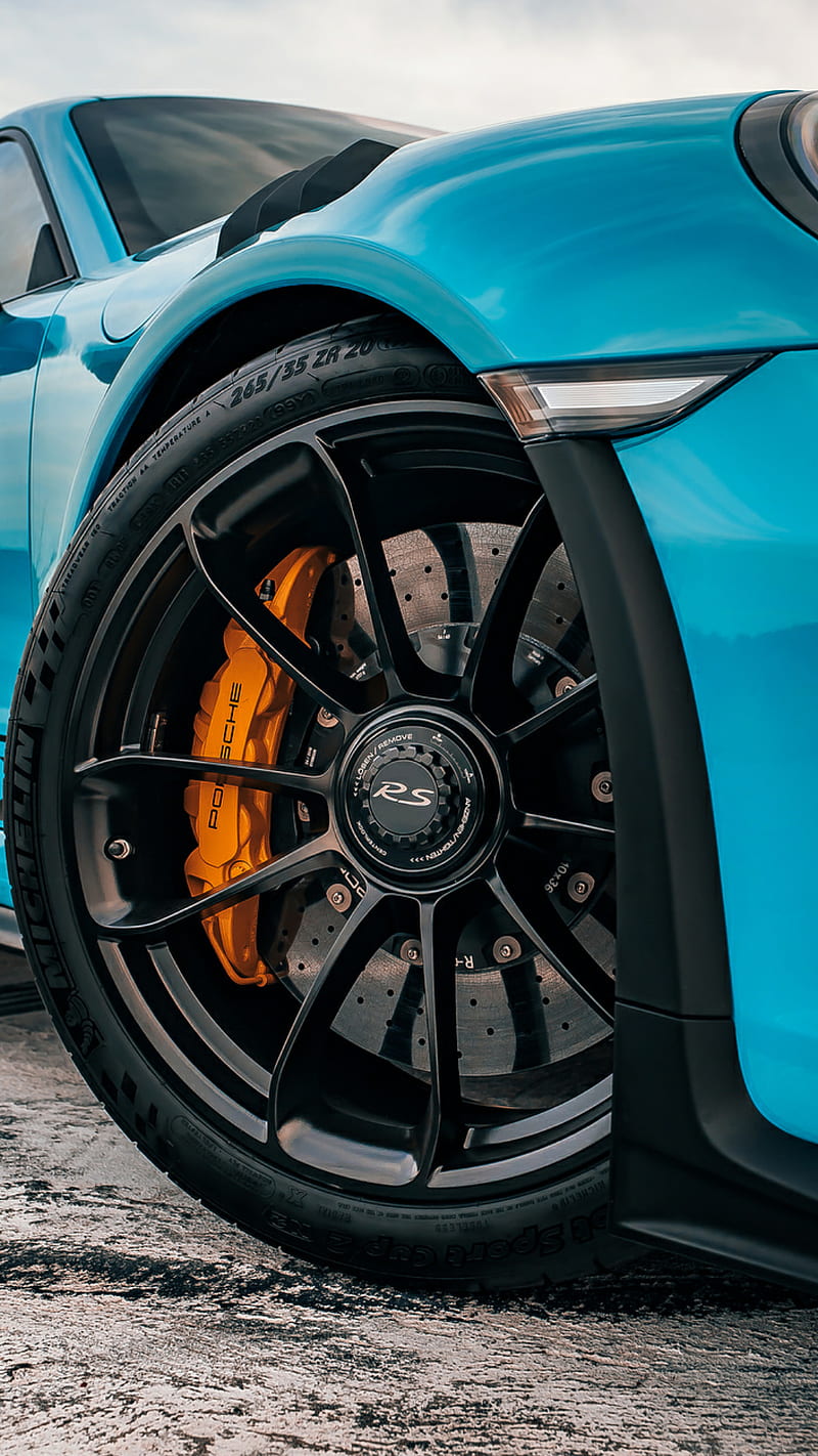 GT3 RS wheel, porsche, black, blue, car, supercar, sports, america, HD phone wallpaper