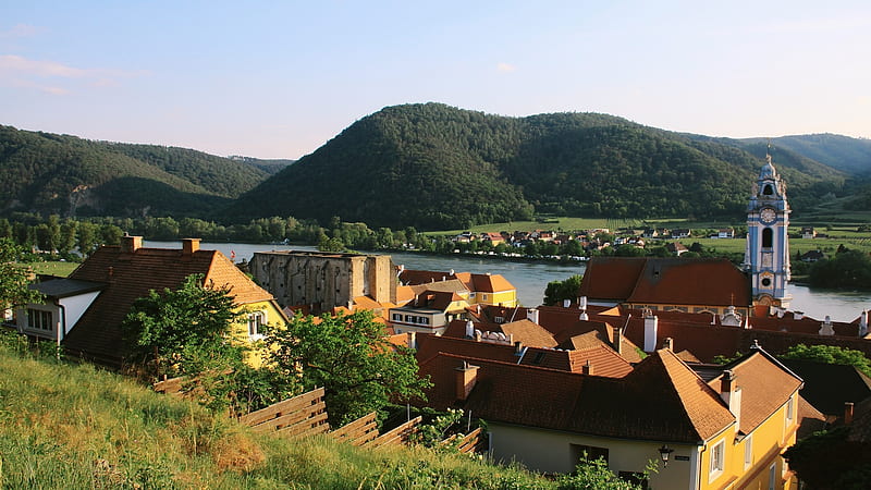 Durnstein, Wachau, Austria, Landscape, Town, Austria, Europe, River, HD wallpaper