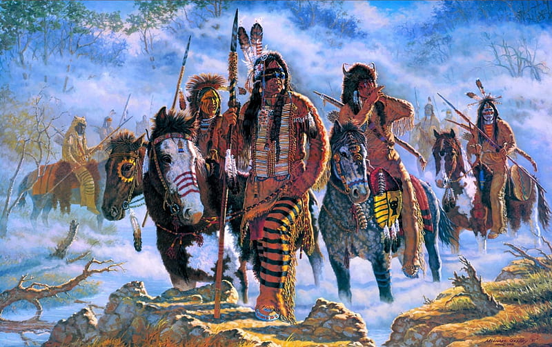Lakota Rendezvous, people, painting, natives, america, artwork, HD wallpaper