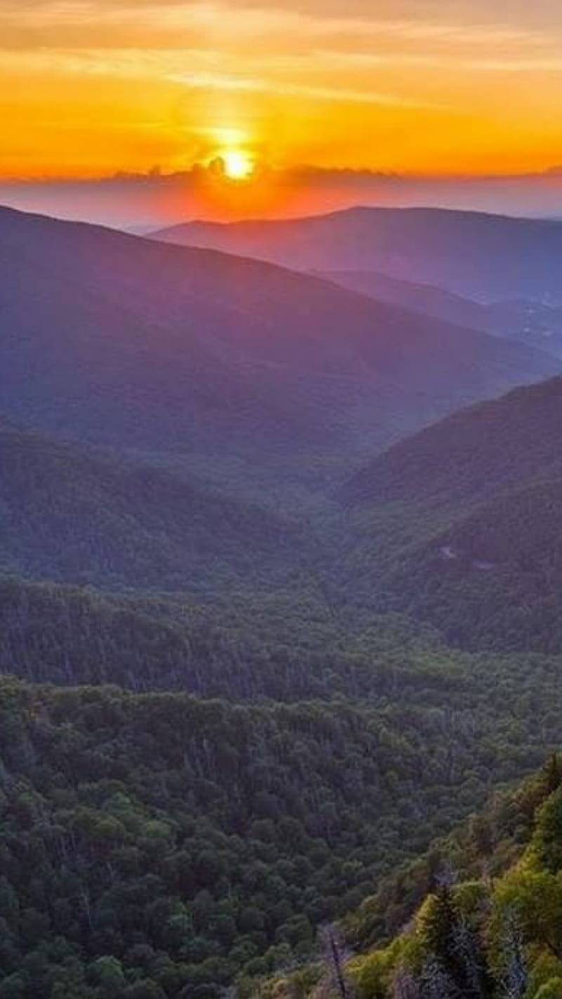 Smoky Mountain TN, mountains, nature, sun, sunrise, sunset, tennessee, HD phone wallpaper