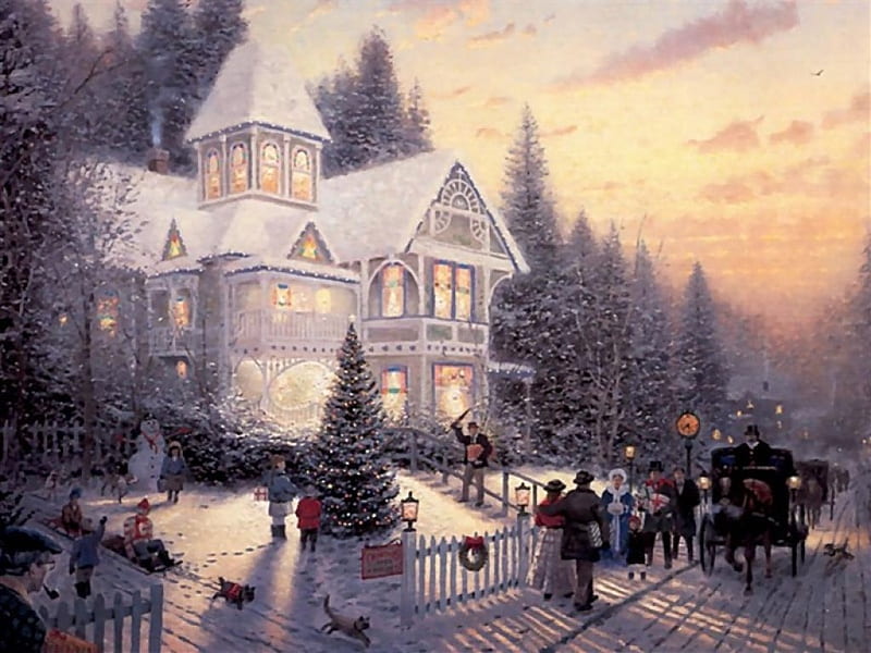 The Quaint Cottage, house, christmas, snow, cottage, HD wallpaper