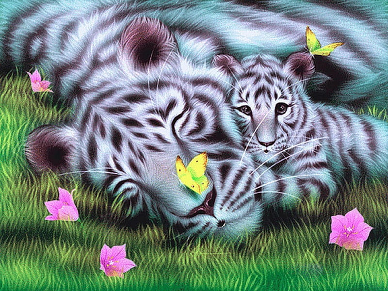 ★My Good Mother★, family, animas, holidays, grass, paintings animals, tigers, digital art, xmas and new year, paintings, flowers, drawings, butterfly designs, lovely, colors, love four seasons, butterflies, winter, cute, big wild cats, cool, beloved valentines, HD wallpaper
