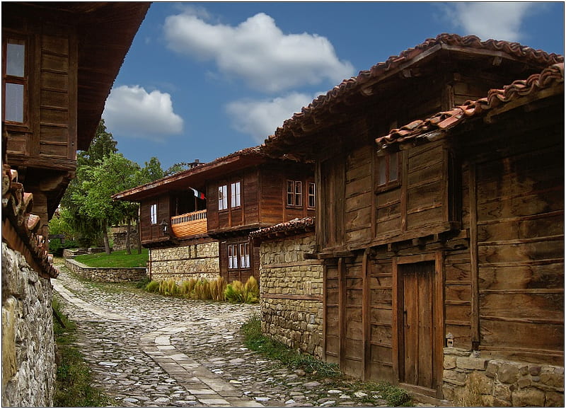 Old Houses architecture, house, old, graphy, nice, stone, path, road, wooden, bulgaria, wood, HD wallpaper